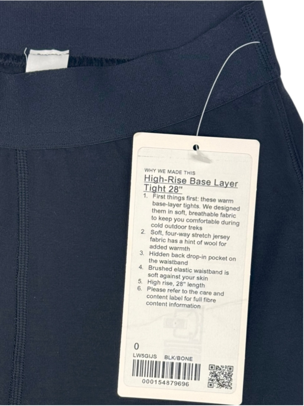 Lululemon High-Rise Base Layer Tight 28" - Size 0 - BLK/BONE - Picture 4 of 8
